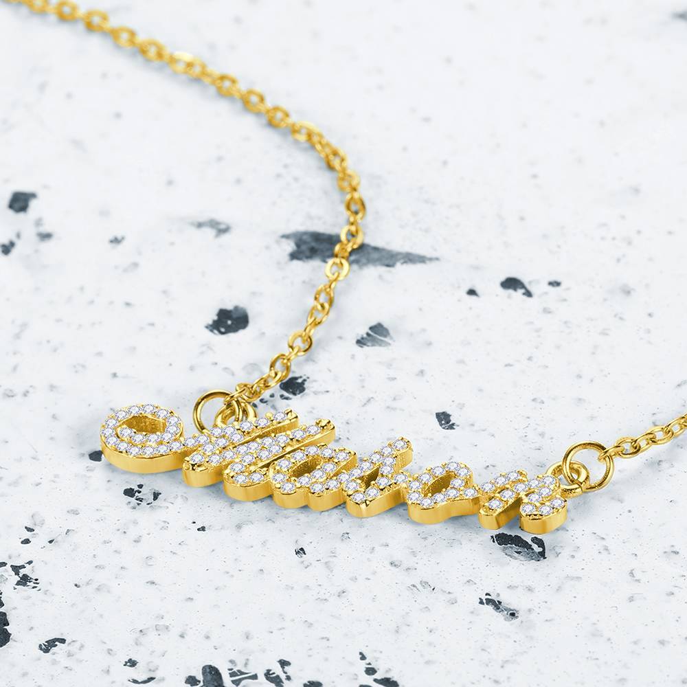 Custom Crystal Name Necklace, Keepsake Jewelry Silver 14K Gold Plated - Golden