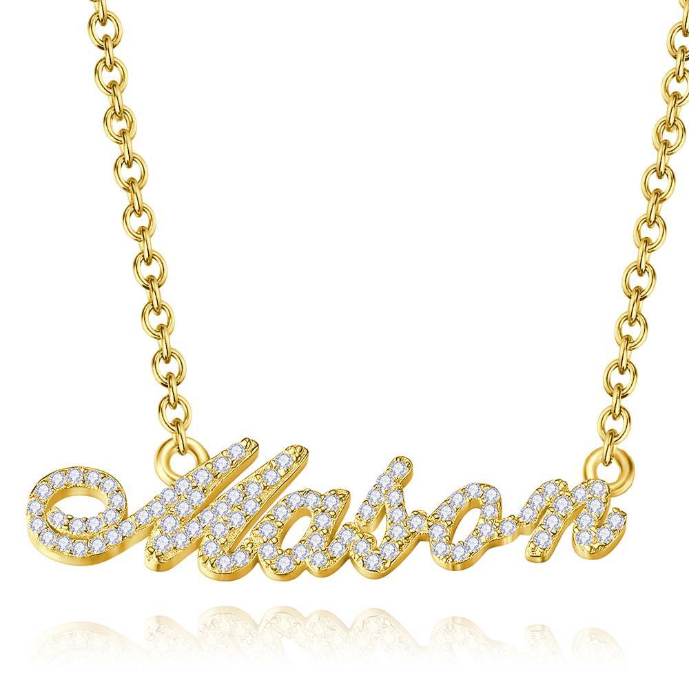 Custom Crystal Name Necklace, Keepsake Jewelry Silver 14K Gold Plated - Golden