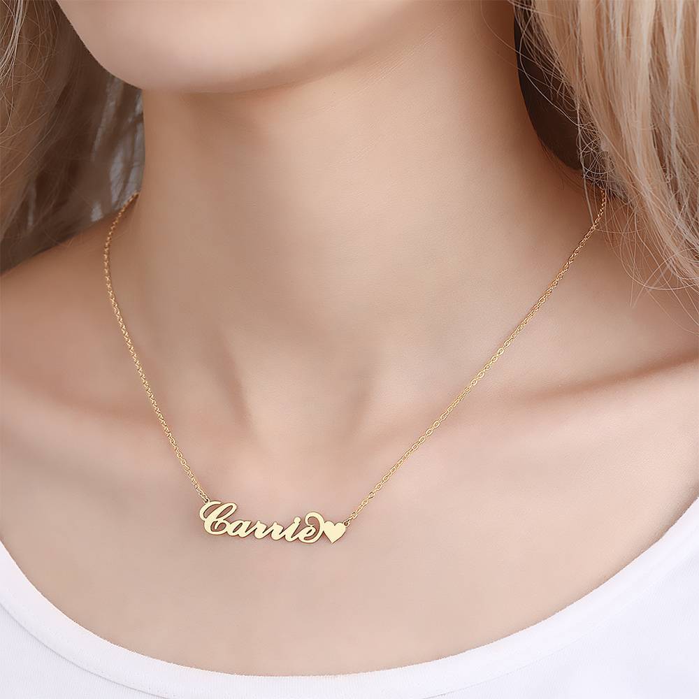 Carrie Style Name Necklace - Custom Name Necklace Gold - Name Necklace with Heart 14K Gold - Name Plate Necklace - Gifts for Girlfriend