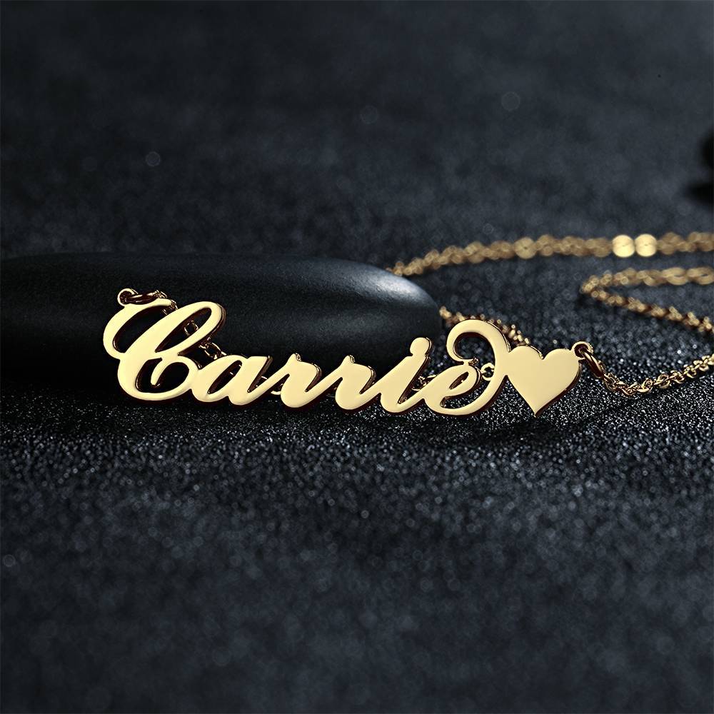 Carrie Style Name Necklace - Custom Name Necklace Gold - Name Necklace with Heart 14K Gold - Name Plate Necklace - Gifts for Girlfriend
