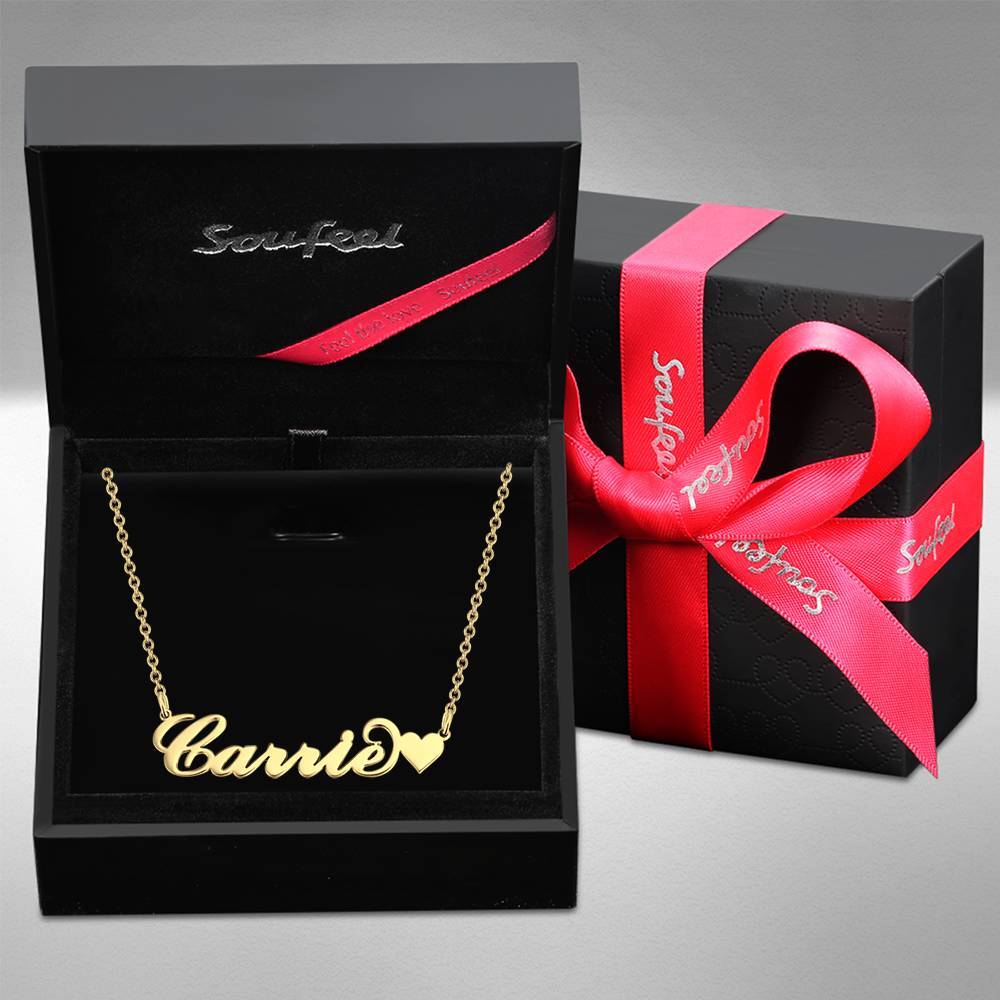 Carrie Style Name Necklace - Custom Name Necklace Gold - Name Necklace with Heart 14K Gold - Name Plate Necklace - Gifts for Girlfriend