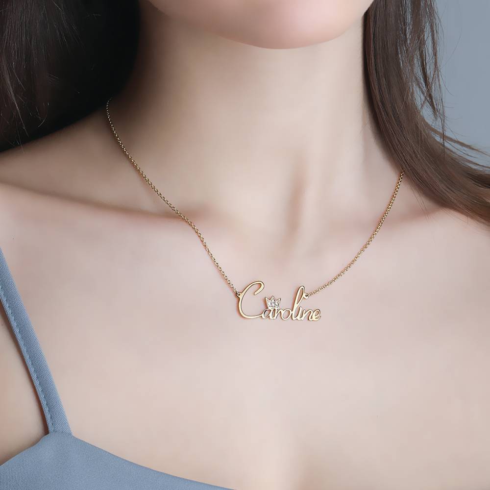 Personalized Soufeel Crystal Name Necklace with Crown 14k Gold Plated Silver