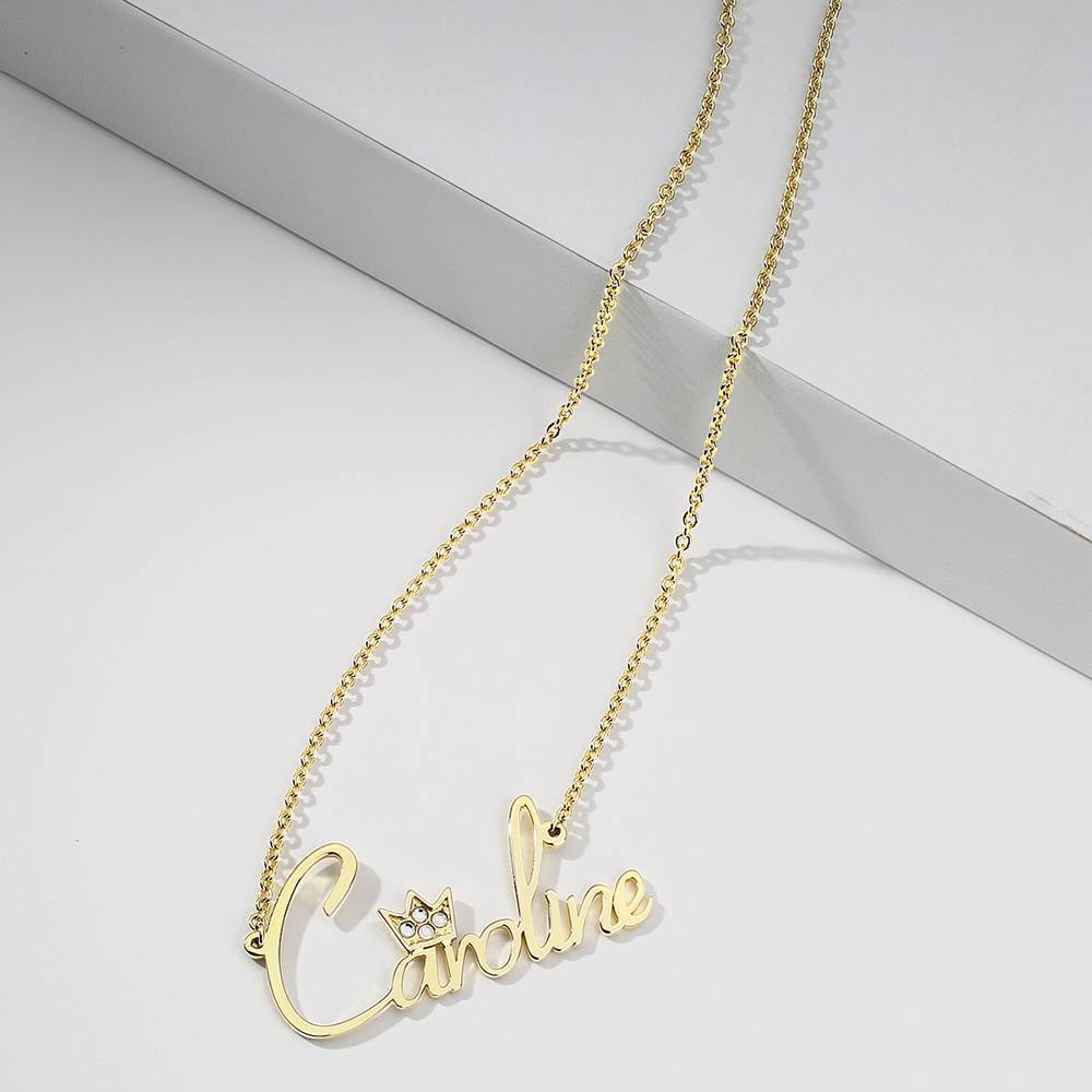 Personalized Soufeel Crystal Name Necklace with Crown 14k Gold Plated Silver
