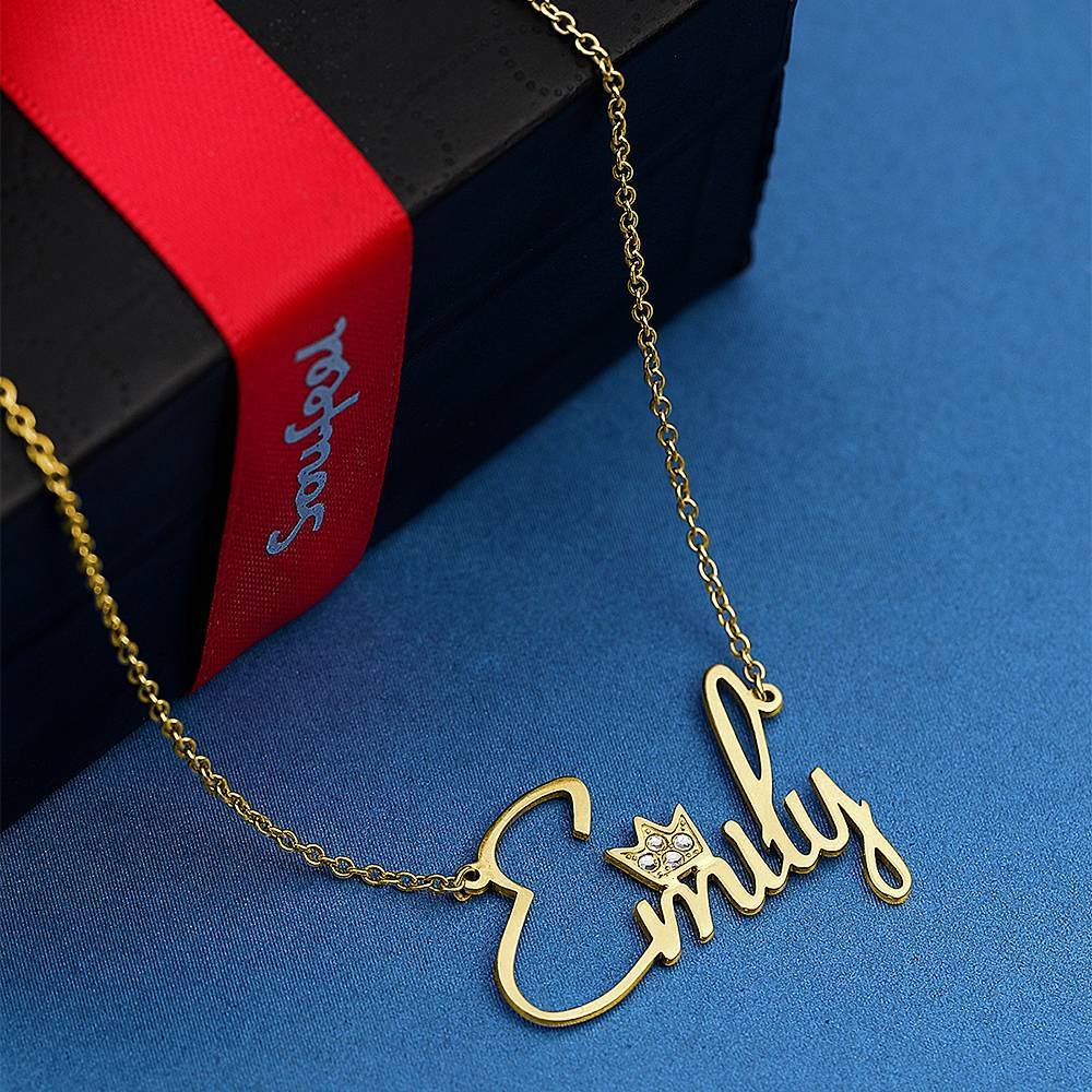 Personalized Soufeel Crystal Name Necklace with Crown 14k Gold Plated Silver