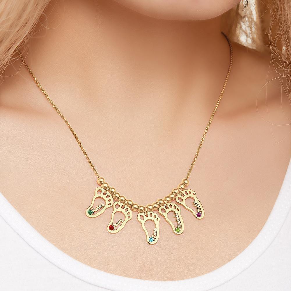 Name Necklace with Custom Birthstone Gifts for Her/Mom  14k Gold Plated Silver (1-6 Feet)