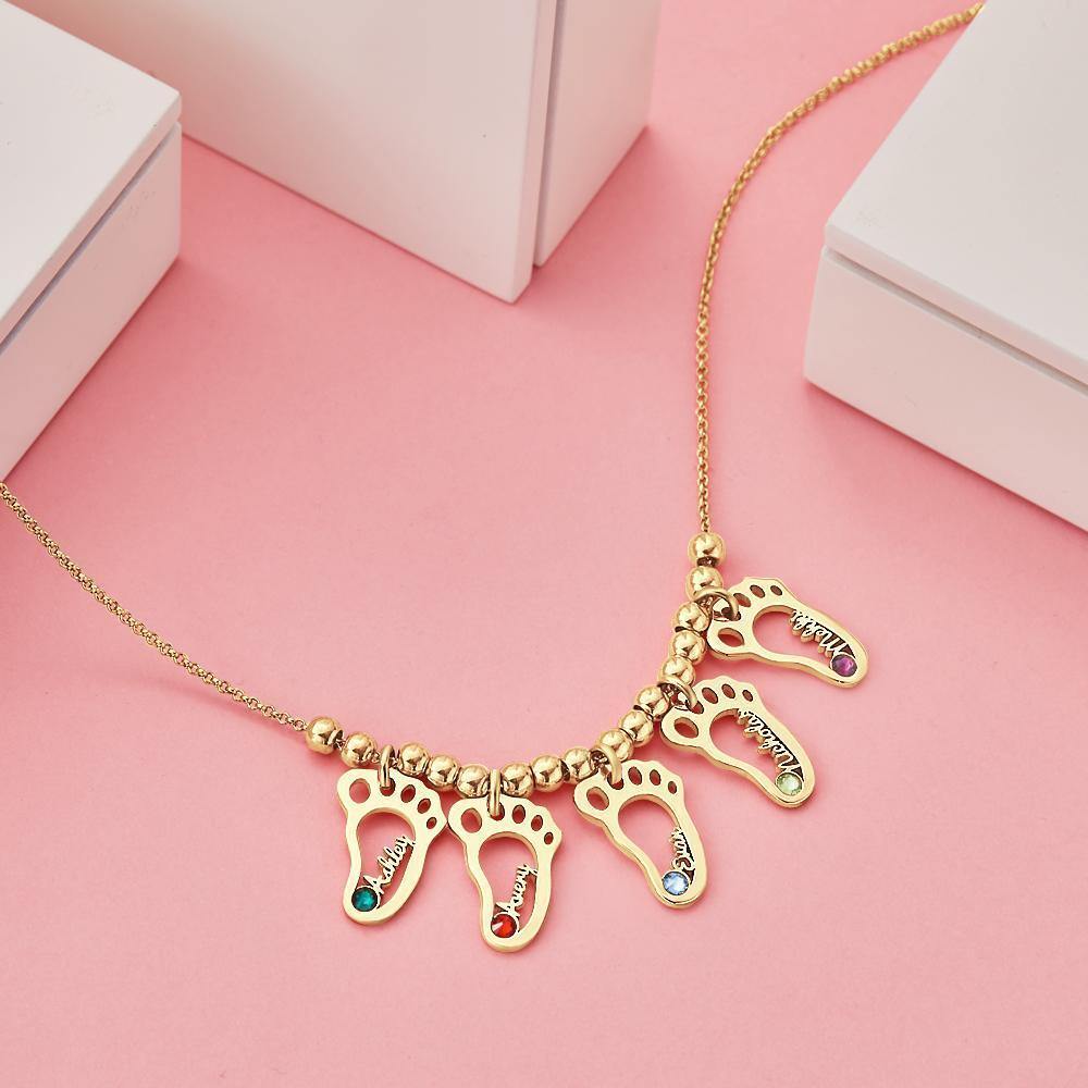 Name Necklace with Custom Birthstone Mother's Necklace Unique Gifts 14k Gold Plated Silver (1-6 Feet)