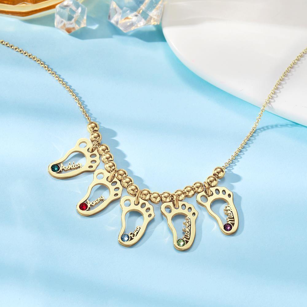 Name Necklace with Custom Birthstone Gifts for Her/Mom  14k Gold Plated Silver (1-6 Feet)