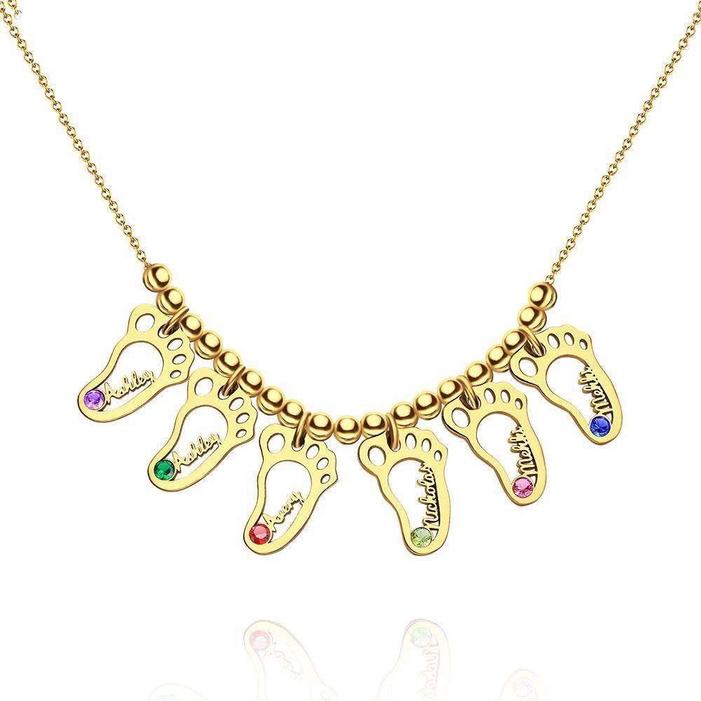 Custom Birthstone Necklace with Names Mother's Necklace Memorial Gifts 14k Gold Plated Silver (1-6 Feet)