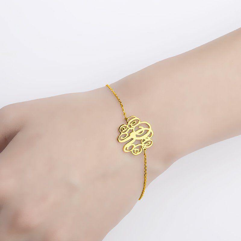 Monogram Bracelet Gold Plated Silver - Length Adjustable
