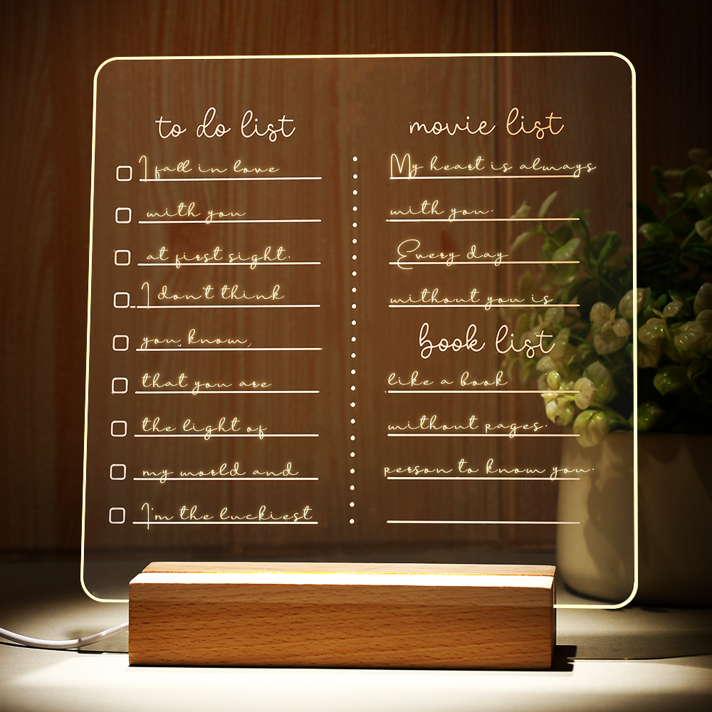 Acrylic Note Board Erasable Message Board Home Night Light Bedside Reminder Desktop Writing Board With Free Marker Pen