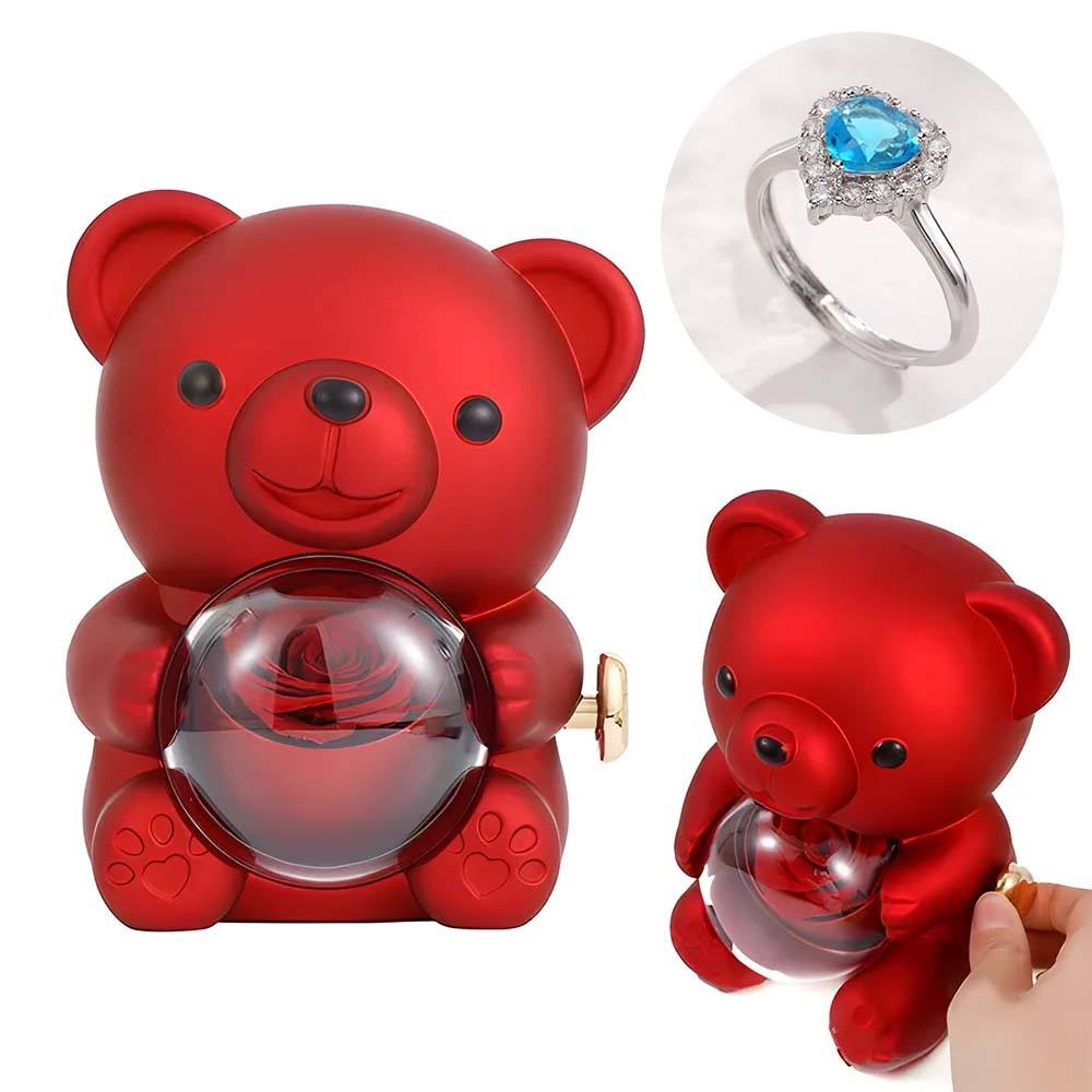 Personalized Eternal Rose Bear Jewelry Sets Engraved Necklace and Bracelet with Picture Best Gift for Her