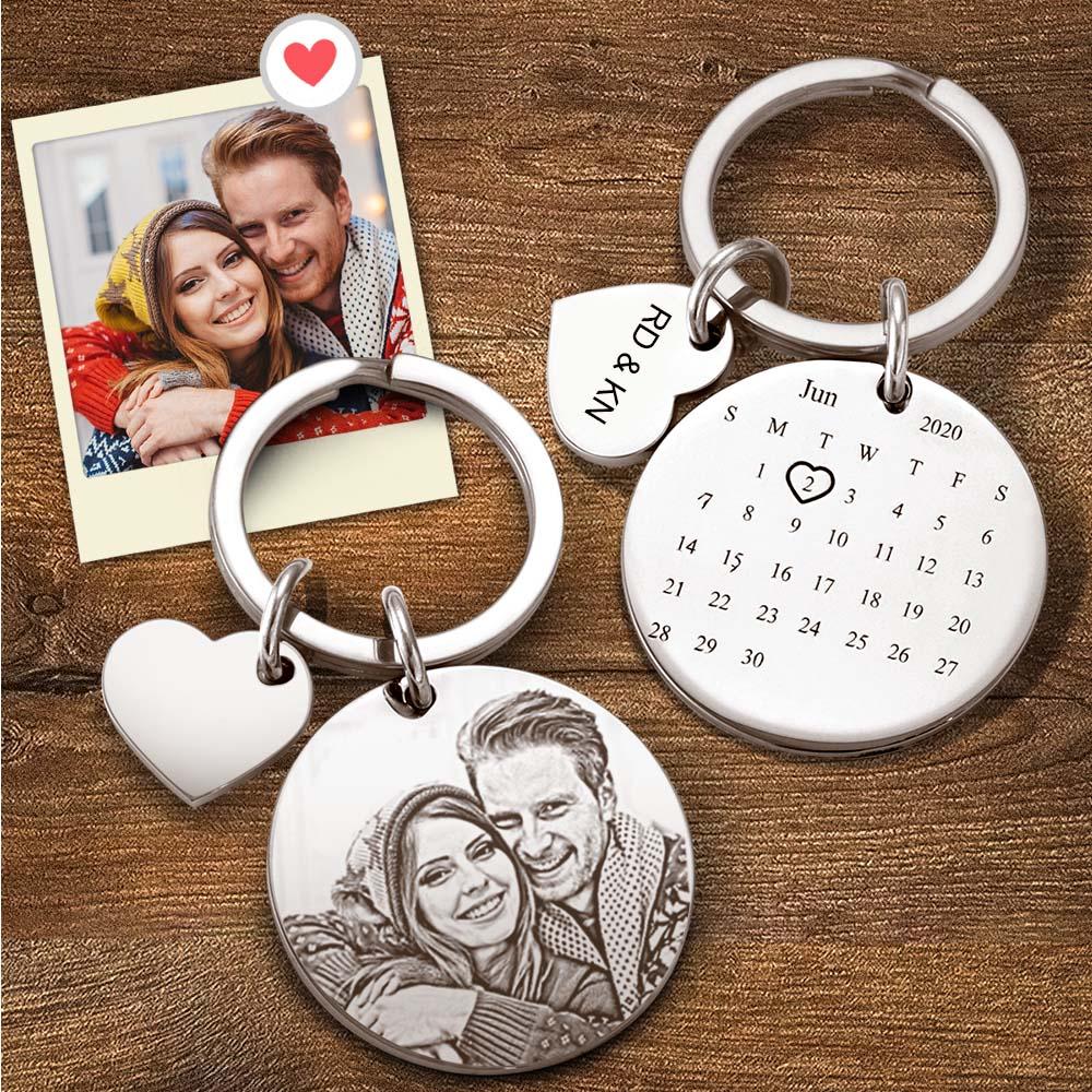 Custom Photo Engraved Keychain Date Save Keychain Significant Date Marker Christmas Gifts for Him