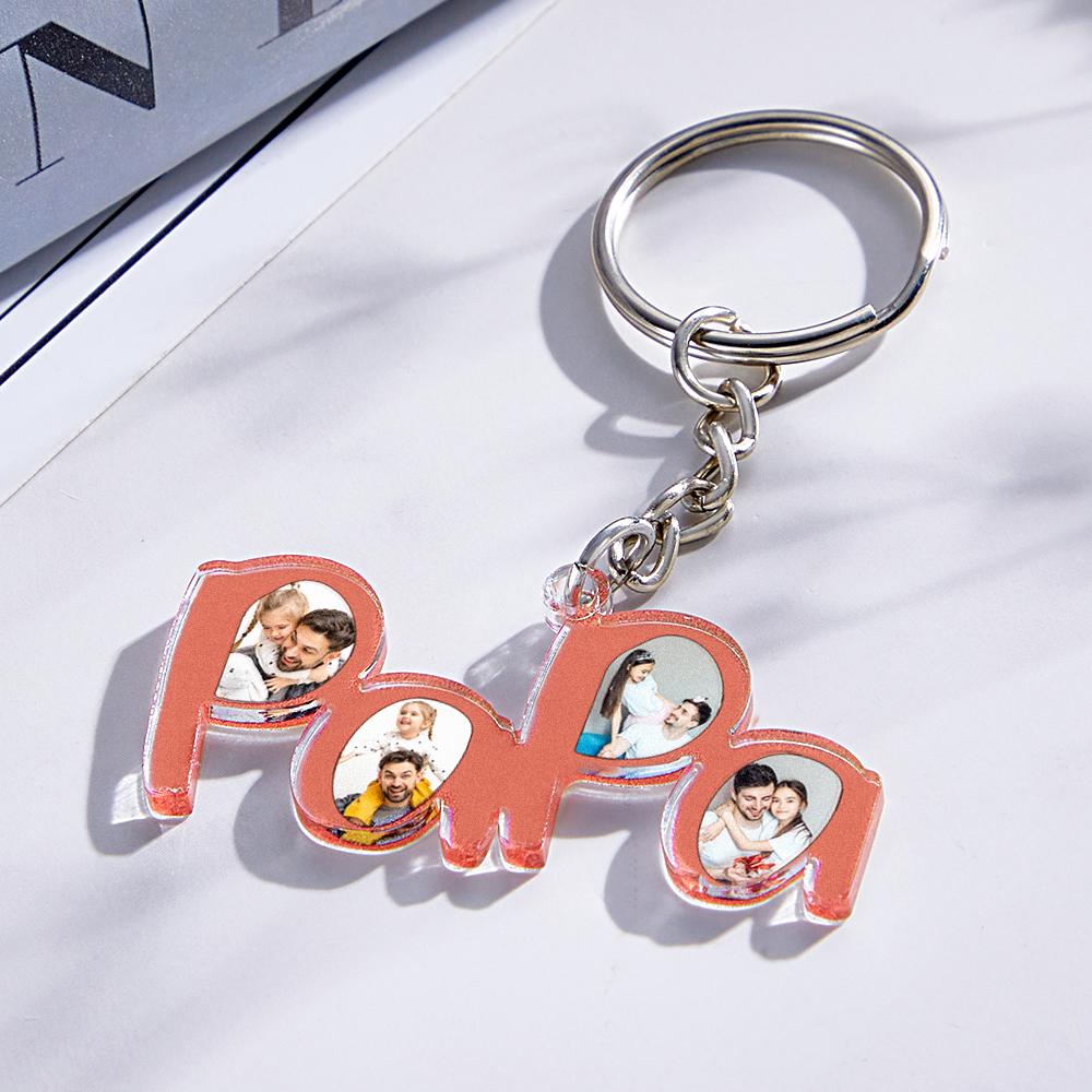 Personalized Papa Photo Keychain Fathers Day Gift for New Dad Four Photos Keychain Personalized Gift