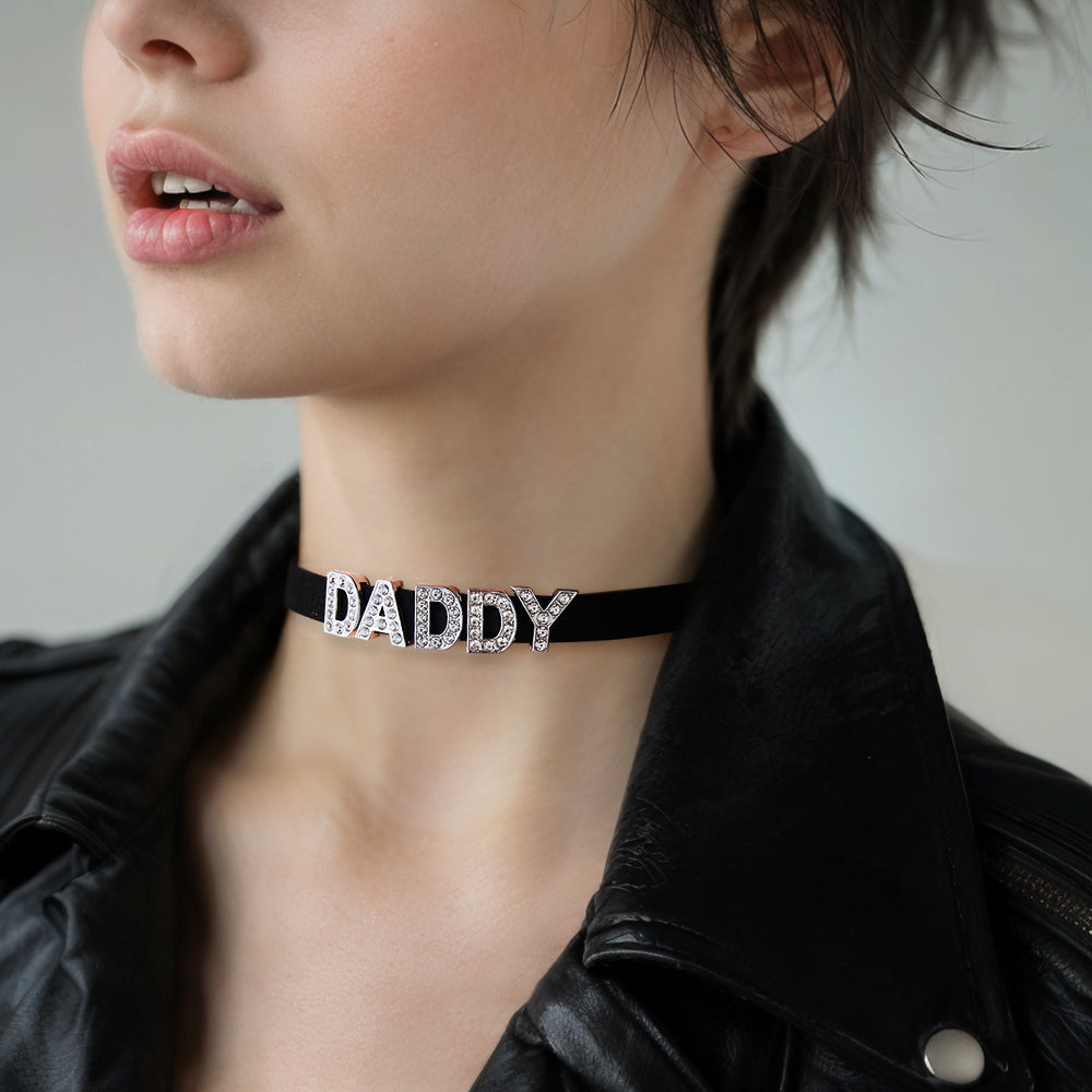 Custom Fashion Letter Necklace Black Leather Choker Collar Personalized Sexy Party Name Necklace Jewelry