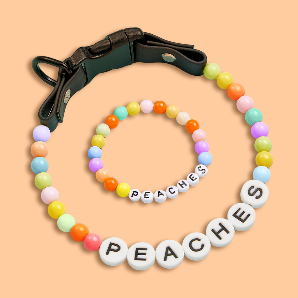 Personalized Name Beaded Pet Collar with Free Matching Bracelet Gift for Pets