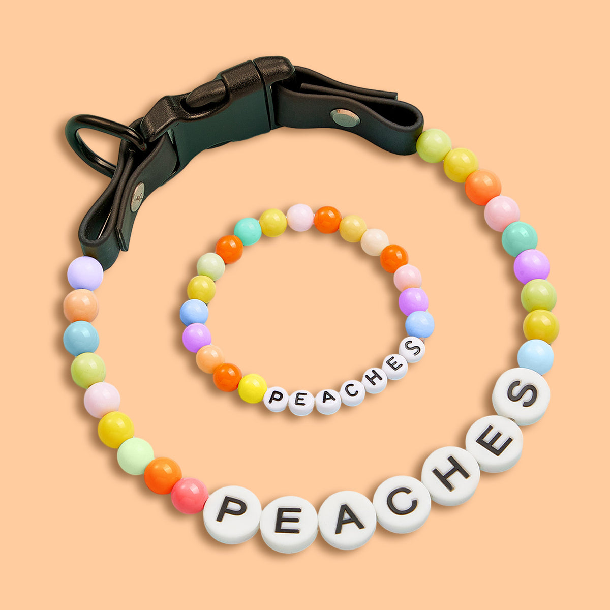 Personalized Name Beaded Pet Collar with Free Matching Bracelet Gift for Pets