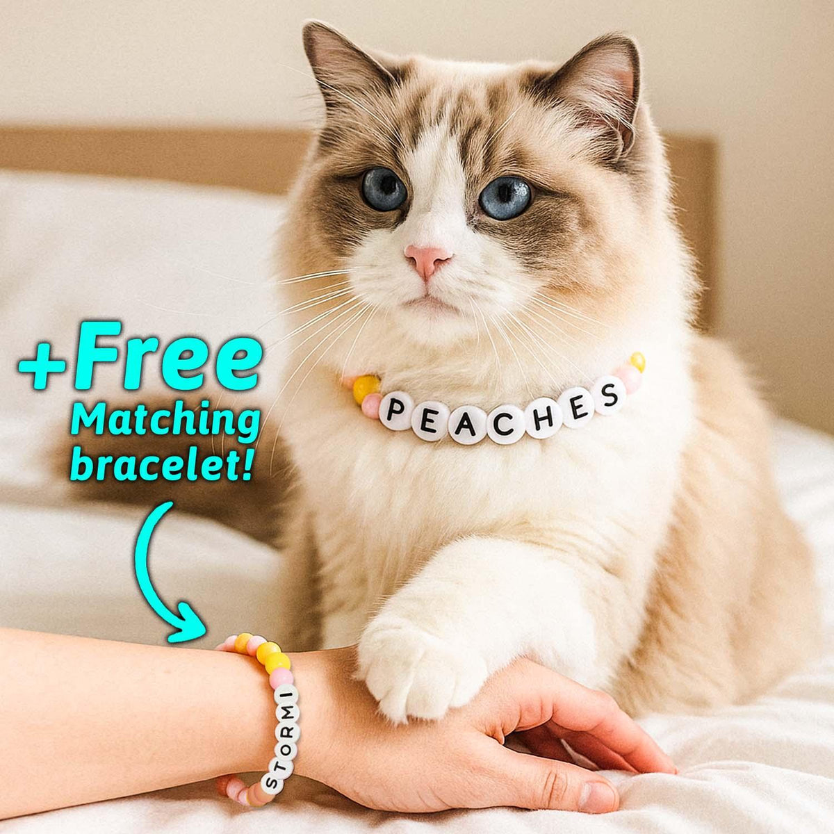 Personalized Name Beaded Pet Collar with Free Matching Bracelet Gift for Pets