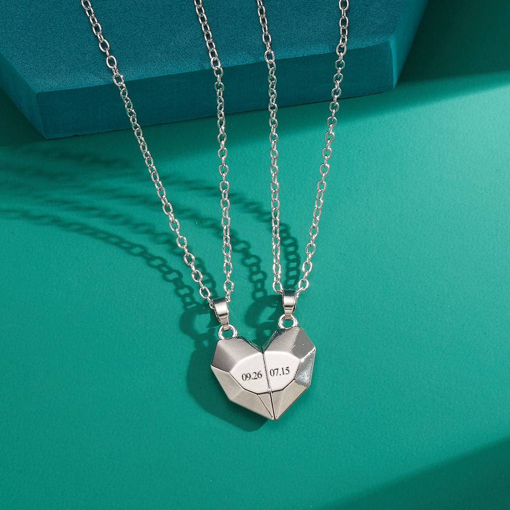 Personalized Two Souls One Heart Pendant Magnet Necklaces for Couple Necklace Anniversary Gifts