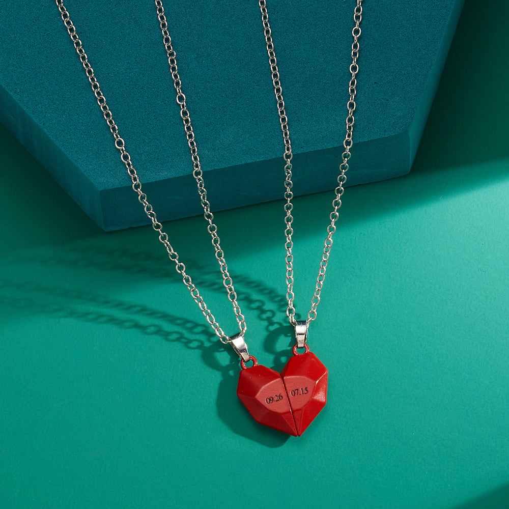 Personalized Two Souls One Heart Pendant Magnet Necklaces for Couple Necklace Anniversary Gifts