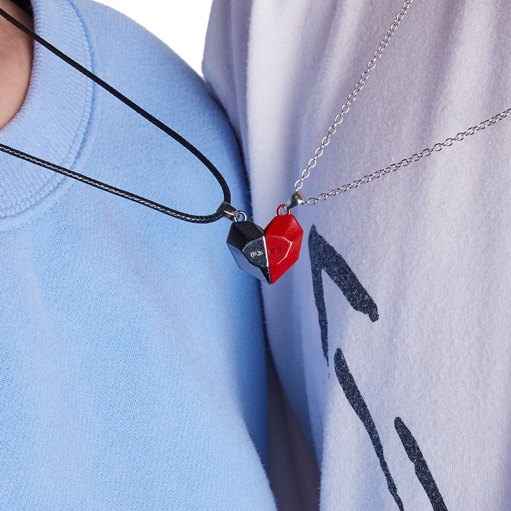Personalized Two Souls One Heart Pendant Magnet Necklaces for Couple Necklace Anniversary Gifts