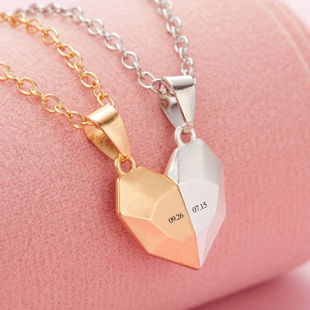 Personalized Two Souls One Heart Pendant Magnet Necklaces for Couple Necklace Anniversary Gifts