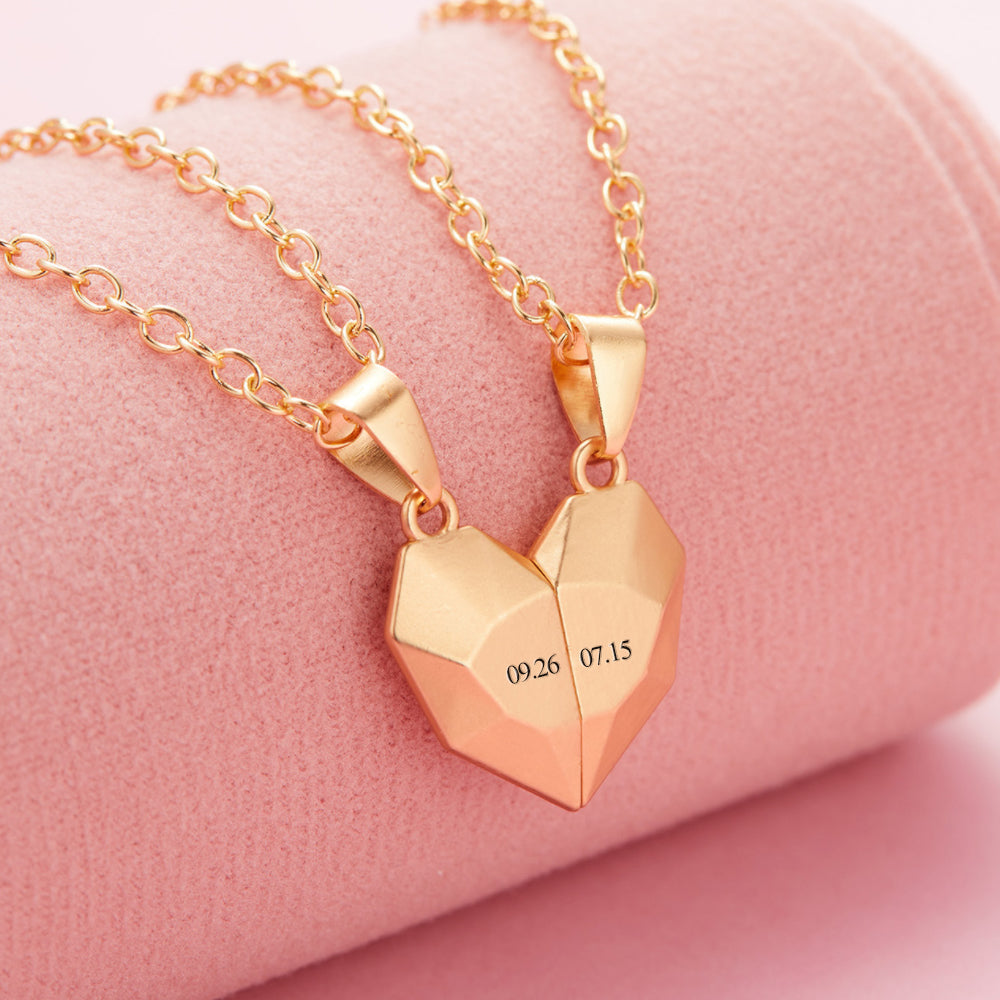 Personalized Two Souls One Heart Pendant Magnet Necklaces for Couple Necklace Anniversary Gifts