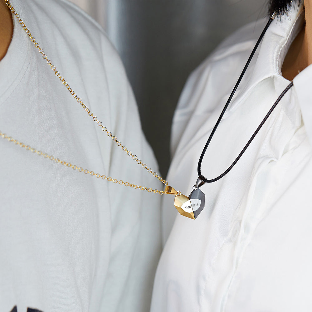 Personalized Two Souls One Heart Pendant Magnet Necklaces for Couple Necklace Anniversary Gifts