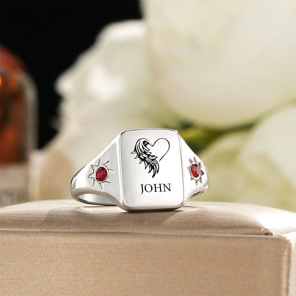 Custom Birthstone Name Ring Winged Heart Ring Personalized Jewelry Perfect Gift for Her Anniversary Gift