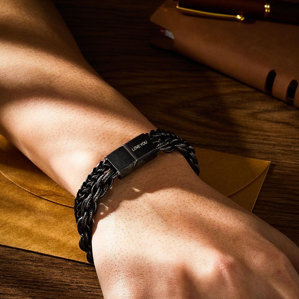 Engraved Bracelet Stainless Steel Unique Gifts for Him Love You