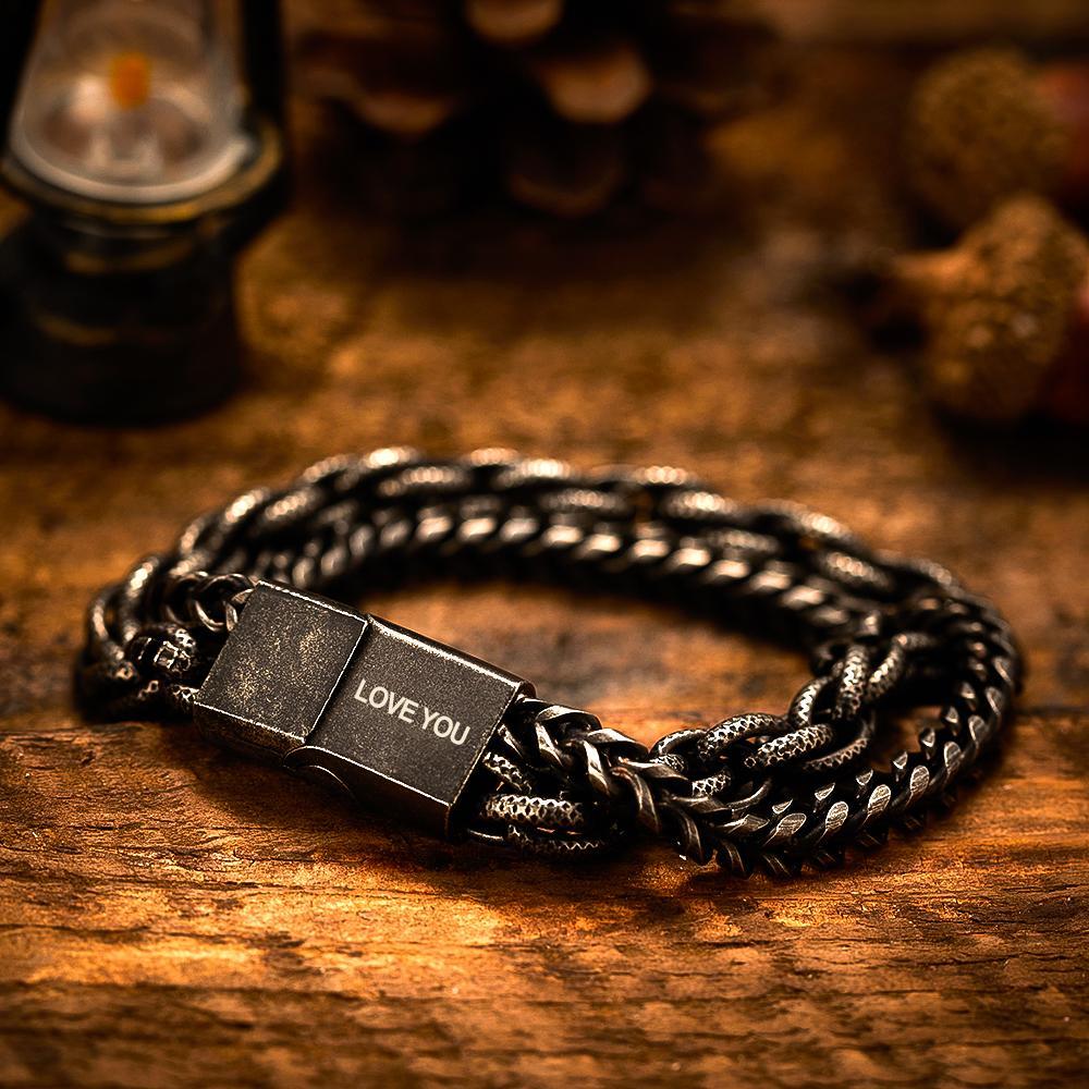 Engraved Bracelet Stainless Steel Unique Gifts for Him Love You