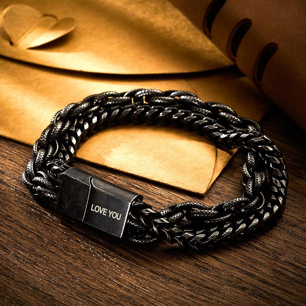 Engraved Bracelet Stainless Steel Unique Gifts for Him Love You