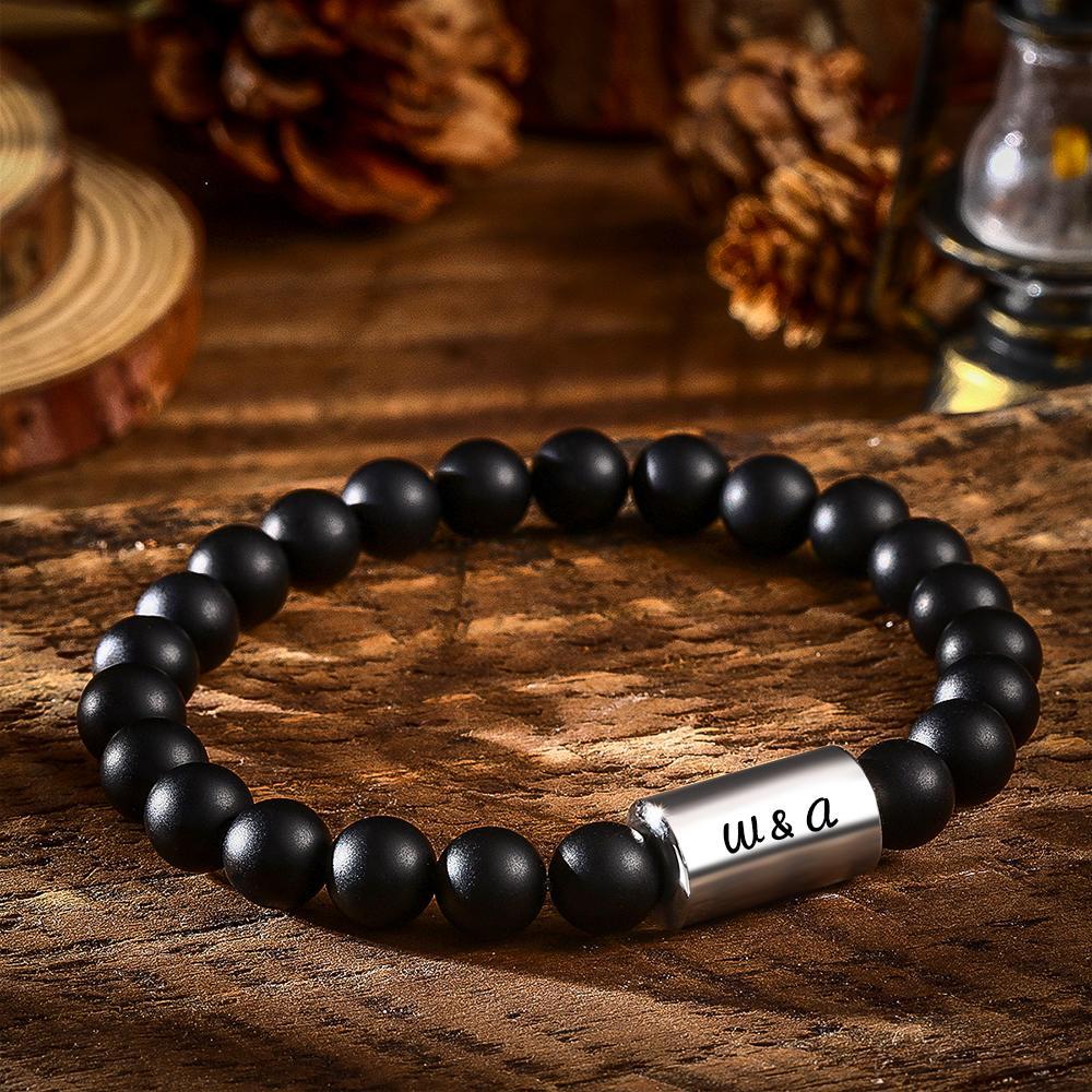 Custom Bracelet Engraved Bracelet Men's Bracelet with Beads Gifts for Him