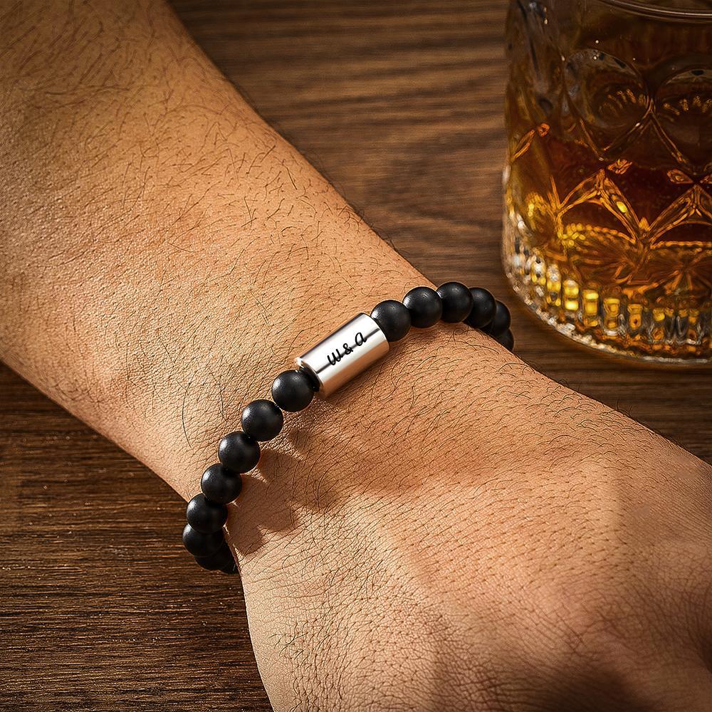 Custom Bracelet Engraved Bracelet Men's Bracelet with Beads Gifts for Him