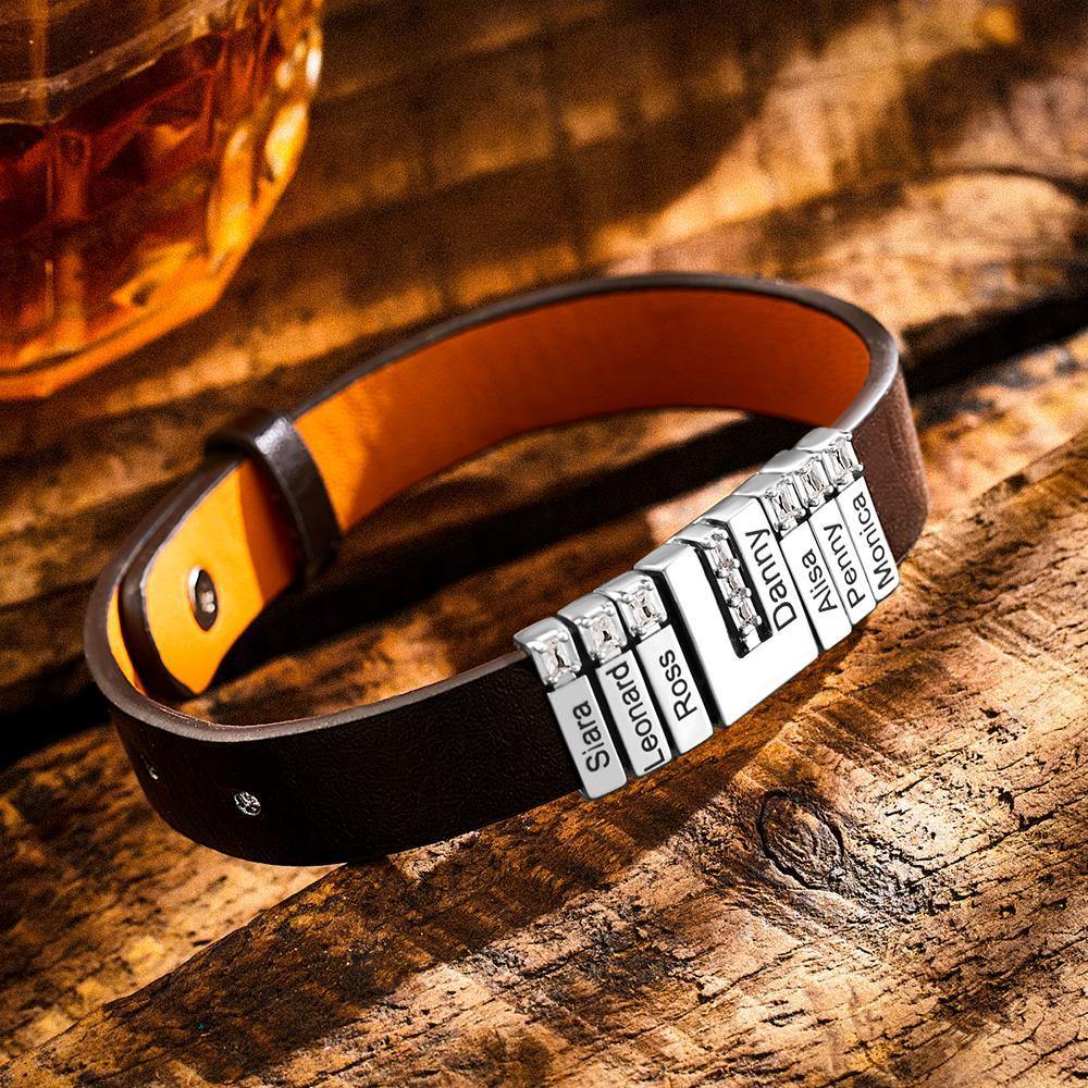 Men's Personalized Leather Bracelet With Adjustable Diamond Beads, Perfect Gift For Father's Day Anti-oxidation Stainless Steel