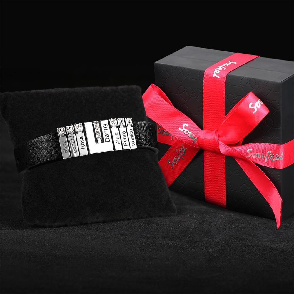 Men's Personalized Leather Bracelet With Adjustable Diamond Beads, Perfect Gift For Father's Day Anti-oxidation Stainless Steel