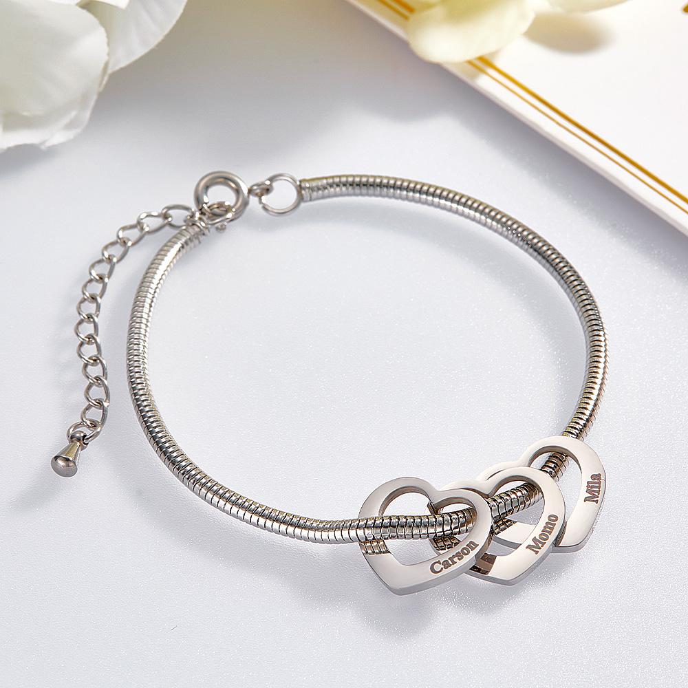 Custom Engraved Bracelet Custom Mom and Kids Name Heart Charms Gifts