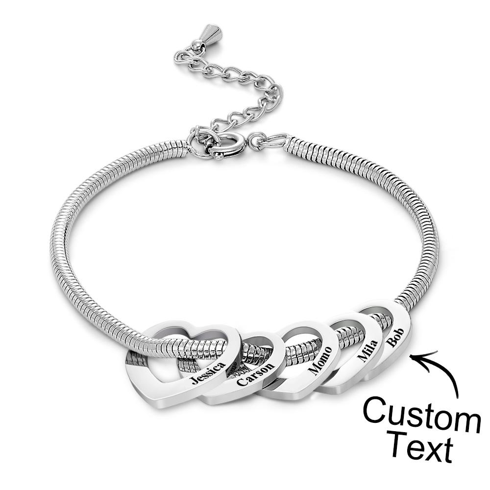 Custom Engraved Bracelet Custom Mom and Kids Name Heart Charms Gifts