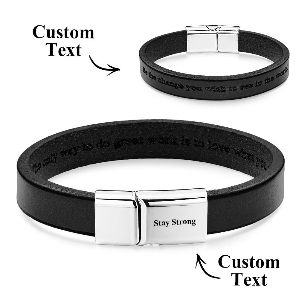 Exquisite Engravable Leather Bracelet Glossy Men's Bracelet Father's Day Gift