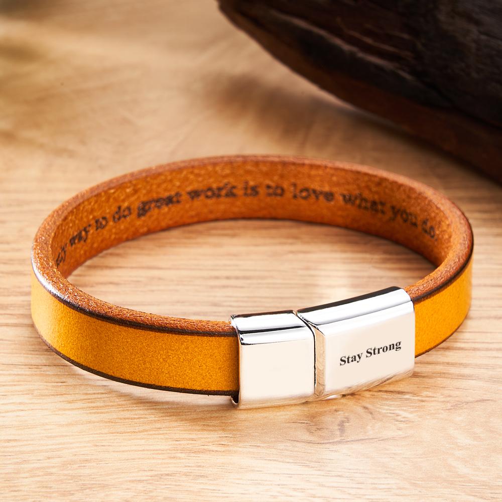 Exquisite Engravable Leather Bracelet Glossy Men's Bracelet Father's Day Gift