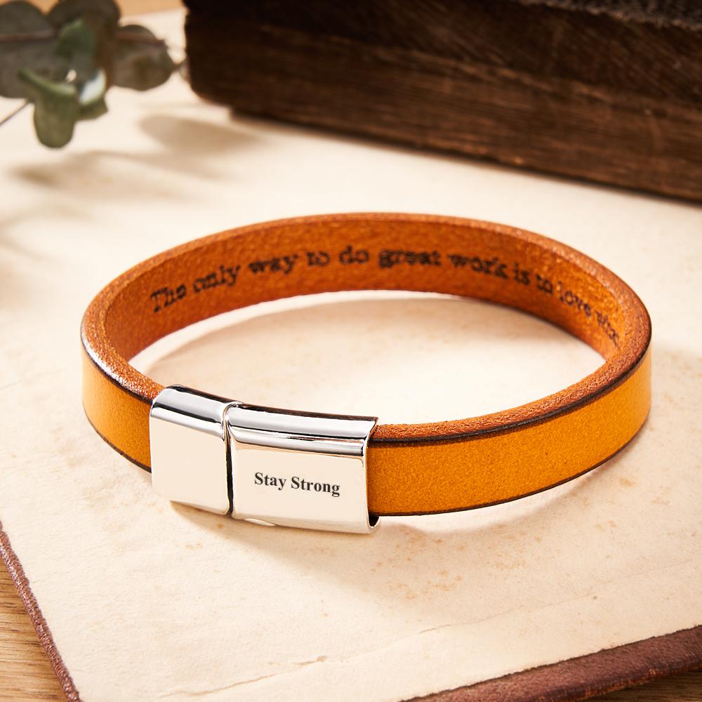 Exquisite Engravable Leather Bracelet Glossy Men's Bracelet Father's Day Gift