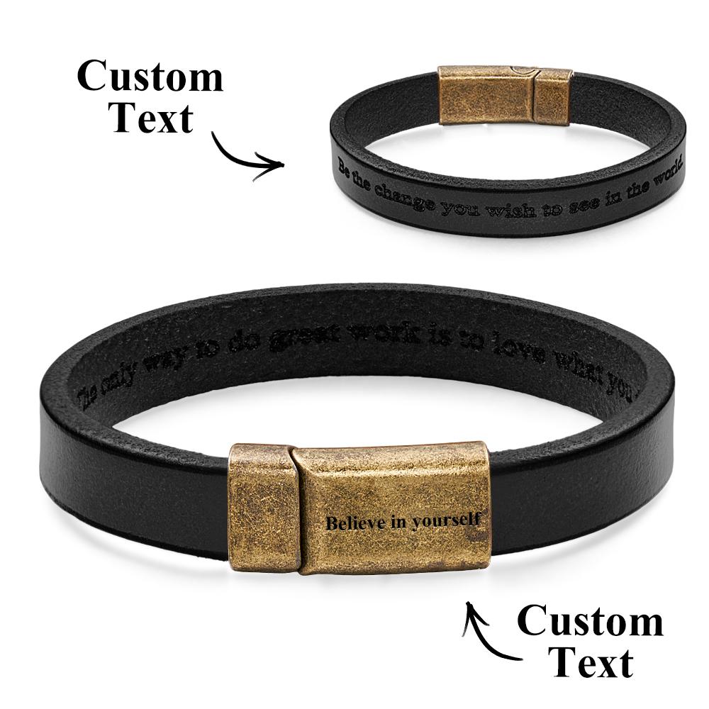 Engravable Vintage Leather Bracelet Simple Magnetic Buckle Bracelet Gifts For Men