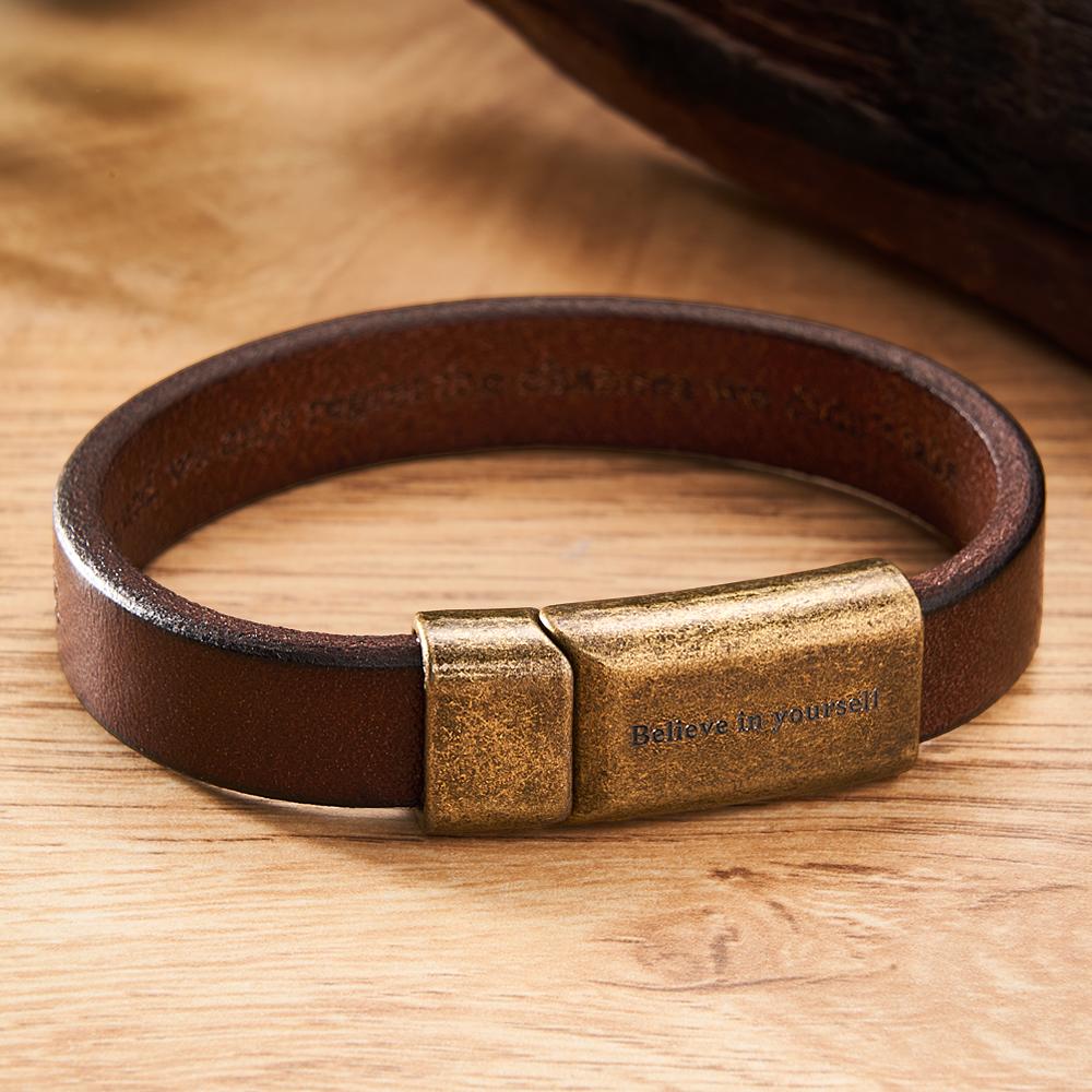 Engravable Vintage Leather Bracelet Simple Magnetic Buckle Bracelet Gifts For Men