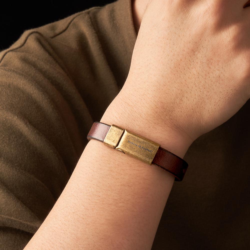 Engravable Vintage Leather Bracelet Simple Magnetic Buckle Bracelet Gifts For Men