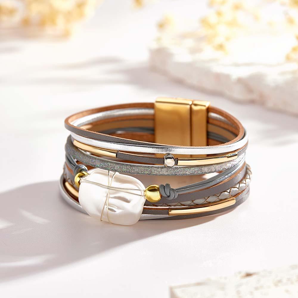 Custom Name Leather Cuff Bracelet Baroque Wrap Bohemian Gift