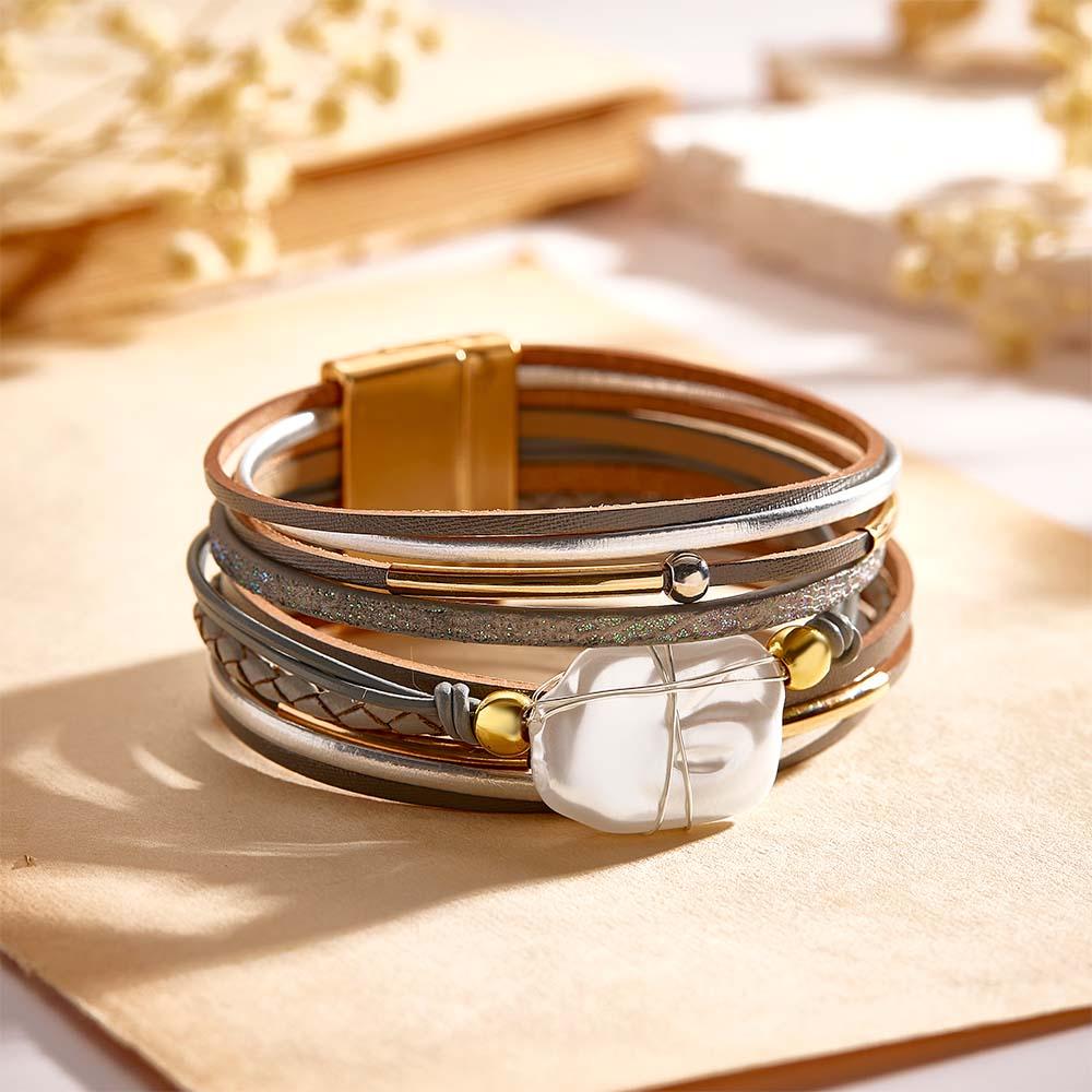 Custom Name Leather Cuff Bracelet Baroque Wrap Bohemian Gift