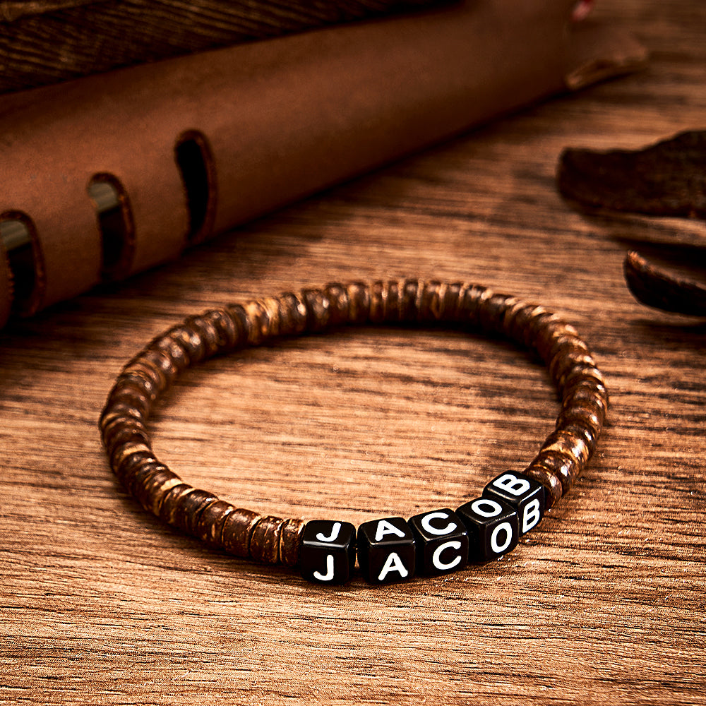 Personalized Wooden Beaded Bracelet with Name Retro Bracelet Gifts For Him