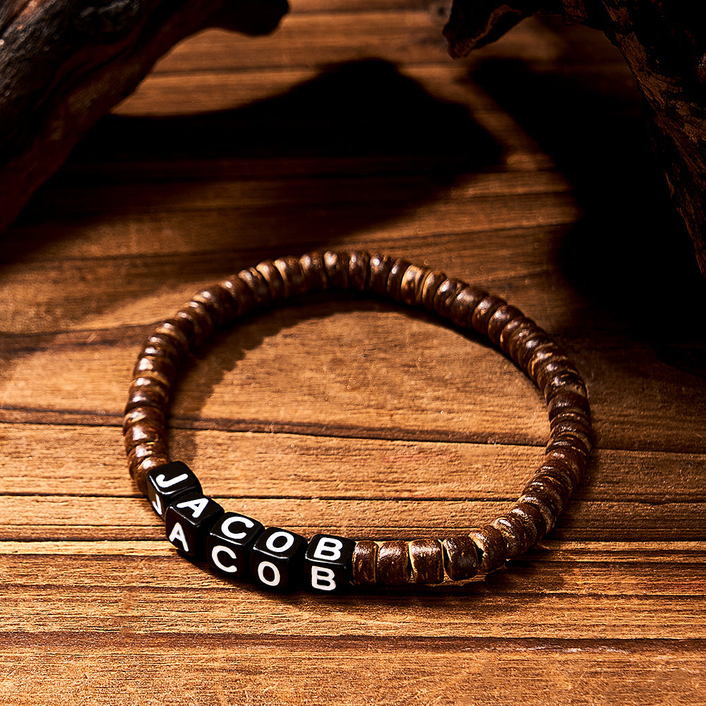 Personalized Wooden Beaded Bracelet with Name Retro Bracelet Gifts For Him
