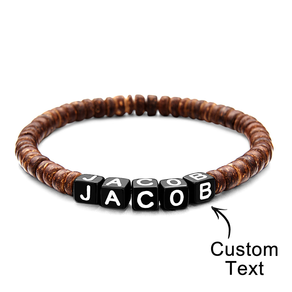 Personalized Wooden Beaded Bracelet with Name Retro Bracelet Gifts For Him