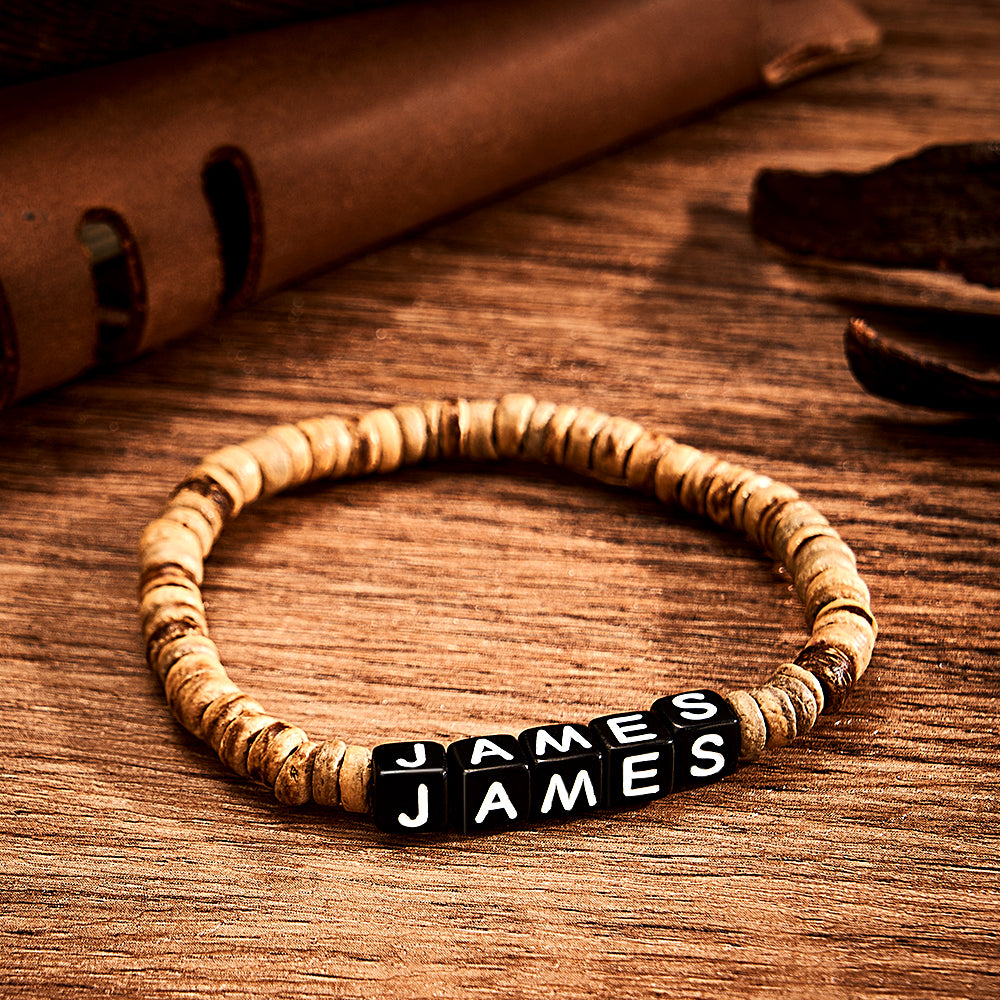 Personalized Wooden Beaded Bracelet with Name Retro Bracelet Gifts For Him