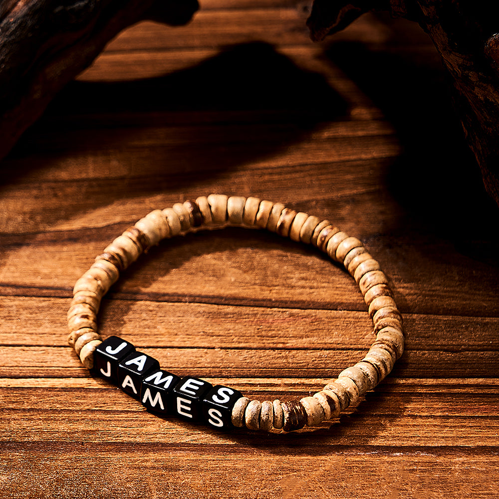 Personalized Wooden Beaded Bracelet with Name Retro Bracelet Gifts For Him